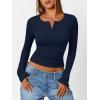 imageTrendy Queen Womens Long Sleeve Shirts 2025 Henley Casual Fall Outfits Fitted Cotton Tops Ribbed Fashion Basic TeesNavyblue