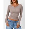 imageTrendy Queen Womens Long Sleeve Shirts 2025 Henley Casual Fall Outfits Fitted Cotton Tops Ribbed Fashion Basic TeesTaupe