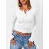 imageTrendy Queen Womens Long Sleeve Shirts 2025 Henley Casual Fall Outfits Fitted Cotton Tops Ribbed Fashion Basic TeesWhite