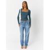 imageTrendy Queen Womens Long Sleeve Shirts Going Out Tops Square Neck Crop Workout TopsHazeblue