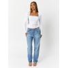 imageTrendy Queen Womens Long Sleeve Shirts Going Out Tops Square Neck Crop Workout TopsWhite