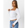 imageTrendy Queen Womens Long Sleeve Shirts Going Out Tops Square Neck Crop Workout TopsWhite