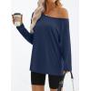 imageTrendy Queen Womens Off The Shoulder Tops Oversized Tshirts Long Sleeve 2025 Casual Basic TeesBlue