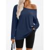 imageTrendy Queen Womens Off The Shoulder Tops Oversized Tshirts Long Sleeve 2025 Casual Basic TeesBlue