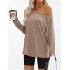 imageTrendy Queen Womens Off The Shoulder Tops Oversized Tshirts Long Sleeve 2025 Casual Basic TeesKhaki