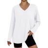 imageTrendy Queen Oversized Tshirts for Women Workout Plus Size Gym Tops V Neck Long Sleeve T Shirts Spring Casual Basic TeesWhite