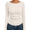imageTrendy Queen Women Long Sleeve Shirts Ribbed Tops Boat Neck Underscrub Basic Casual Cute Tight Tees Fall Fashion Clothes 2025Beige