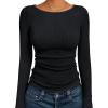 imageTrendy Queen Women Long Sleeve Shirts Ribbed Tops Boat Neck Underscrub Basic Casual Cute Tight Tees Fall Fashion Clothes 2025Black