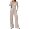 imageTrendy Queen Womens 2 Piece Matching Lounge Sets Fall Fashion Outfits Henley Neck Sweater Top Wide Leg Pants Sweat Suits