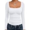 imageTrendy Queen Womens Double Lined Square Neck Long Sleeve Slightly Crop Slim Fit Tops Casual Layer Basic Tee Shirts 2025White
