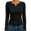 imageTrendy Queen Womens Long Sleeve Shirts 2025 Henley Casual Fall Outfits Fitted Cotton Tops Ribbed Fashion Basic TeesBlack