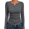 imageTrendy Queen Womens Long Sleeve Shirts 2025 Henley Casual Fall Outfits Fitted Cotton Tops Ribbed Fashion Basic TeesDark Grey