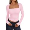 imageTrendy Queen Womens Long Sleeve Shirts Going Out Tops Square Neck Crop Workout TopsPink