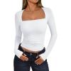 imageTrendy Queen Womens Long Sleeve Shirts Going Out Tops Square Neck Crop Workout TopsWhite