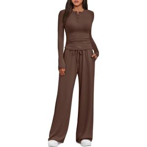 imageTrendy Queen Womens 2 Piece Matching Lounge Sets Fall Fashion Two Pieces Sweat Outfits Long Sleeve Wide Leg Pants TracksuitsCoffee
