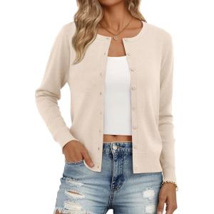 imageTrendy Queen Womens Cardigan Sweaters Lightweight Crew Neck Long Sleeve Outfits Fall Fashion 2025 ClothingBeige