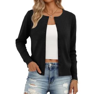 imageTrendy Queen Womens Cardigan Sweaters Lightweight Crew Neck Long Sleeve Outfits Fall Fashion 2025 ClothingBlack