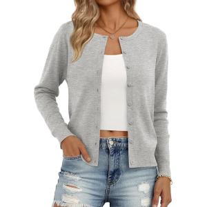 imageTrendy Queen Womens Cardigan Sweaters Lightweight Crew Neck Long Sleeve Outfits Fall Fashion 2025 ClothingGrey Melange