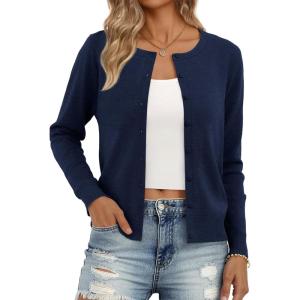 imageTrendy Queen Womens Cardigan Sweaters Lightweight Crew Neck Long Sleeve Outfits Fall Fashion 2025 ClothingNavy