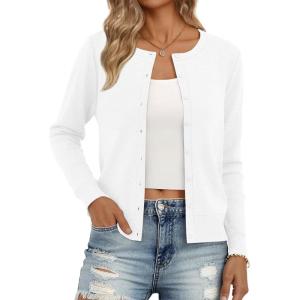 imageTrendy Queen Womens Cardigan Sweaters Lightweight Crew Neck Long Sleeve Outfits Fall Fashion 2025 ClothingWhite