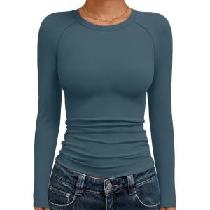 imageTrendy Queen Womens Long Sleeve Shirts Crop Tops Basic Workout Tees Going Out for Teen GirlsHazeblue