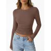 imageTrendy Queen Womens Long Sleeve Shirts Crop Tops Fall Fashion 2025 Going Out Basic Winter ClothesCoffee