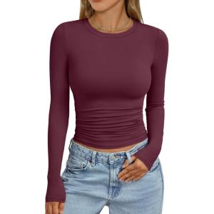 imageTrendy Queen Womens Long Sleeve Shirts Crop Tops Fall Fashion 2025 Going Out Basic Winter ClothesWinered