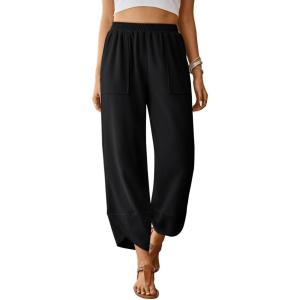 imageTrendy Queen Womens Wide Leg Pants Summer Capri Palazzo Harem Casual Barrel Sweatpants Baggy Slacks with PocketsBlack
