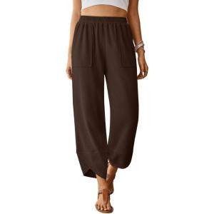 imageTrendy Queen Womens Wide Leg Pants Summer Capri Palazzo Harem Casual Barrel Sweatpants Baggy Slacks with PocketsBrown
