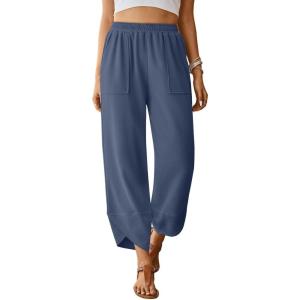imageTrendy Queen Womens Wide Leg Pants Summer Capri Palazzo Harem Casual Barrel Sweatpants Baggy Slacks with PocketsGreyblue