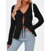 imageTrendy Queen Womens Tie Front Tops Fall Cardigan Sweaters 2025 Fashion Crochet Crop Vacation Clothes Cute Y2K Casual OutfitsBlack