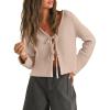 imageTrendy Queen Womens Tie Front Tops Fall Cardigan Sweaters 2025 Fashion Crochet Crop Vacation Clothes Cute Y2K Casual OutfitsApricot