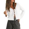 imageTrendy Queen Womens Tie Front Tops Fall Cardigan Sweaters 2025 Fashion Crochet Crop Vacation Clothes Cute Y2K Casual OutfitsWhite