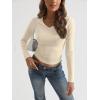 imageTrendy Queen Long Sleeve Shirts for Women 2025 Fall Fashion V Neck Basics Crop Tops Slim Fitted Y2K Tops Outfits ClothesApricot