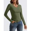 imageTrendy Queen Long Sleeve Shirts for Women 2025 Fall Fashion V Neck Basics Crop Tops Slim Fitted Y2K Tops Outfits ClothesArmy Green
