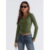 imageTrendy Queen Long Sleeve Shirts for Women 2025 Fall Fashion V Neck Basics Crop Tops Slim Fitted Y2K Tops Outfits ClothesArmy Green
