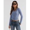 imageTrendy Queen Long Sleeve Shirts for Women 2025 Fall Fashion V Neck Basics Crop Tops Slim Fitted Y2K Tops Outfits ClothesBlue Gray