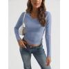 imageTrendy Queen Long Sleeve Shirts for Women 2025 Fall Fashion V Neck Basics Crop Tops Slim Fitted Y2K Tops Outfits ClothesBlue Gray