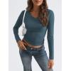 imageTrendy Queen Long Sleeve Shirts for Women 2025 Fall Fashion V Neck Basics Crop Tops Slim Fitted Y2K Tops Outfits ClothesHaze Blue