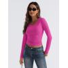 imageTrendy Queen Long Sleeve Shirts for Women 2025 Fall Fashion V Neck Basics Crop Tops Slim Fitted Y2K Tops Outfits ClothesHot Pink