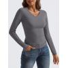 imageTrendy Queen Long Sleeve Shirts for Women 2025 Fall Fashion V Neck Basics Crop Tops Slim Fitted Y2K Tops Outfits ClothesLight Gray