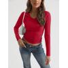 imageTrendy Queen Long Sleeve Shirts for Women 2025 Fall Fashion V Neck Basics Crop Tops Slim Fitted Y2K Tops Outfits ClothesRed