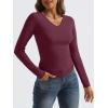 imageTrendy Queen Long Sleeve Shirts for Women 2025 Fall Fashion V Neck Basics Crop Tops Slim Fitted Y2K Tops Outfits ClothesWine Red