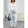 imageTrendy Queen Womens Long Sleeve Shirts V Neck Ribbed Knit Fall TopsWhite