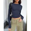 imageTrendy Queen Womens Long Sleeve T Shirts Fall Fashion 2025 Basic Crop Tops Going Out Outfits Y2k ClothesNavy