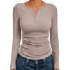 imageTrendy Queen Womens Long Sleeve Shirts 2025 Henley Casual Fall Outfits Fitted Tops Ribbed Fashion Basic TeesTaupe