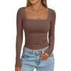 imageTrendy Queen Womens Long Sleeve Shirts Crop Tops Basic Square Neck Going Out Fall Fashion 2025 Fitted Clothes Workout OutfitsCoffee