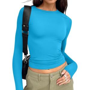 imageTrendy Queen Womens Long Sleeve T Shirts Fall Fashion 2025 Basic Crop Tops Going Out Outfits Y2k ClothesBlue
