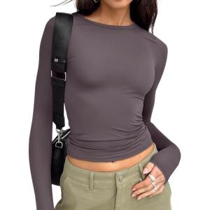 imageTrendy Queen Womens Long Sleeve T Shirts Fall Fashion 2025 Basic Crop Tops Going Out Outfits Y2k ClothesNutmeg