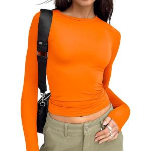 imageTrendy Queen Womens Long Sleeve T Shirts Fall Fashion 2025 Basic Crop Tops Going Out Outfits Y2k ClothesOrange